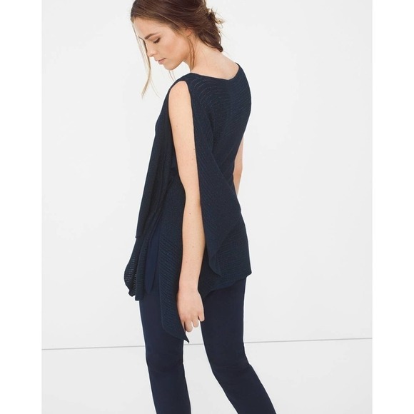 White House Black Market Asymmetric Drape Sleeve Shimmer Sweater Blue Medium - Picture 15 of 15